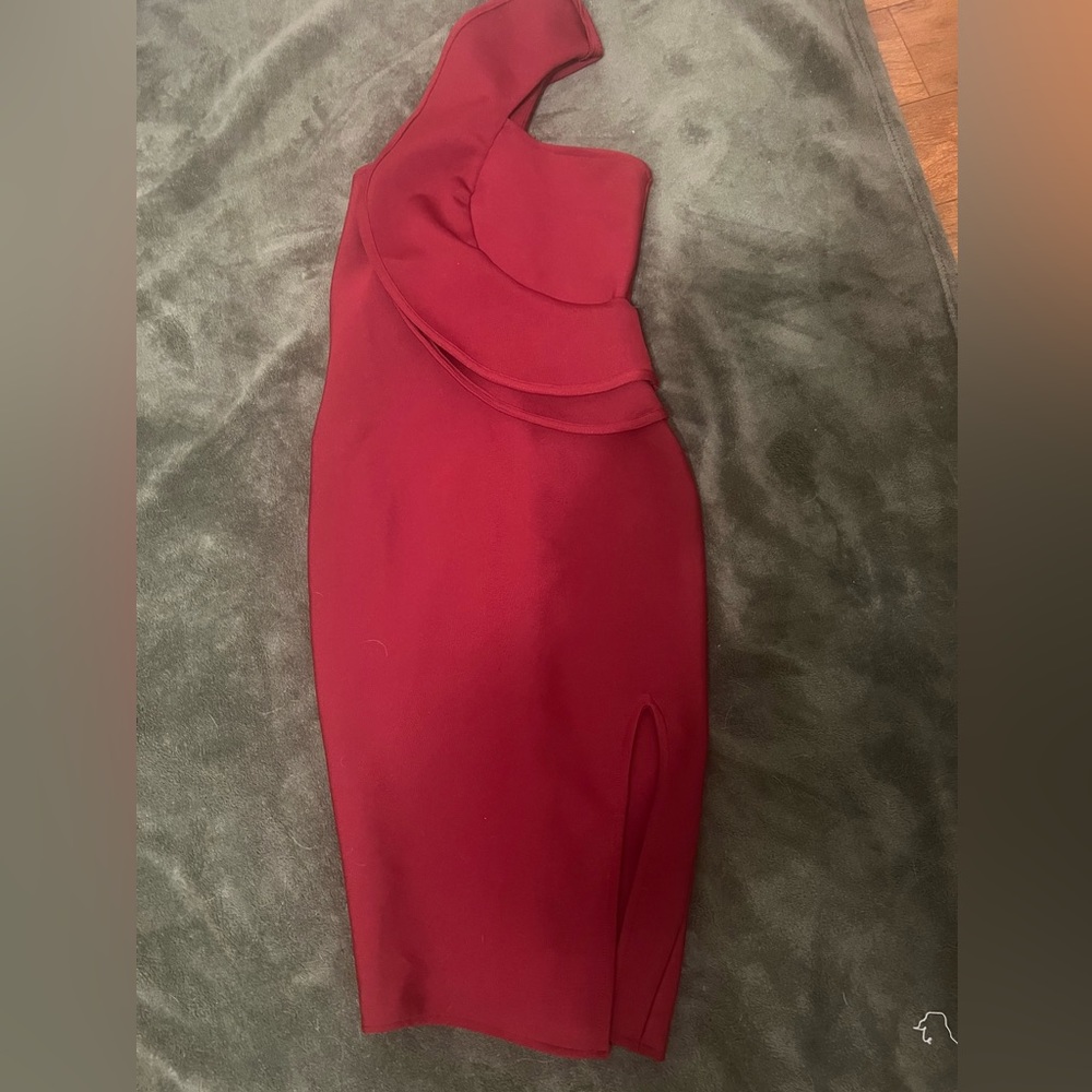 Red one shoulder dress
